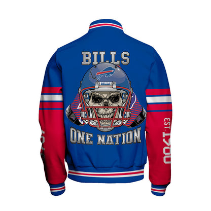 Buffalo Bills Skull And Gloves Pattern Varsity Jacket - All-Over-Printed Jacket