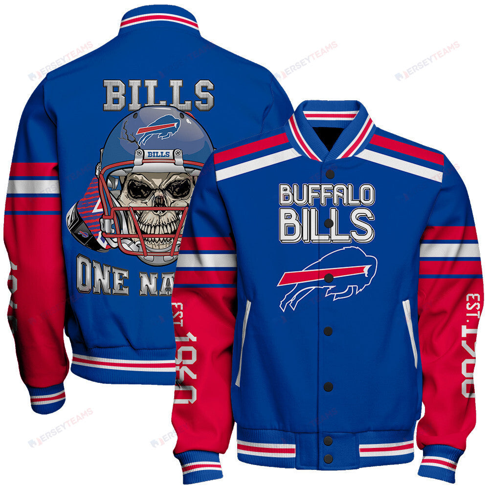 Buffalo Bills Skull And Gloves Pattern Varsity Jacket - All-Over-Printed Jacket