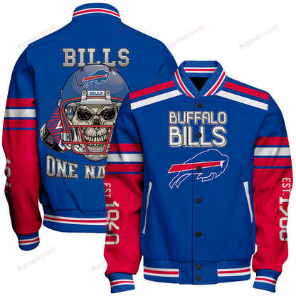 Buffalo Bills Skull And Gloves Pattern Varsity Jacket - All-Over-Printed Jacket