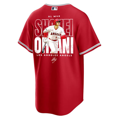 Shohei Ohtani 17 Los Angeles Angels Signed Name 2023 Alternate Player Men Jersey - Red