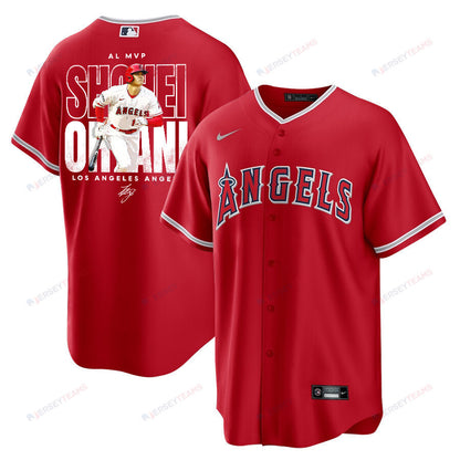 Shohei Ohtani 17 Los Angeles Angels Signed Name 2023 Alternate Player Men Jersey - Red
