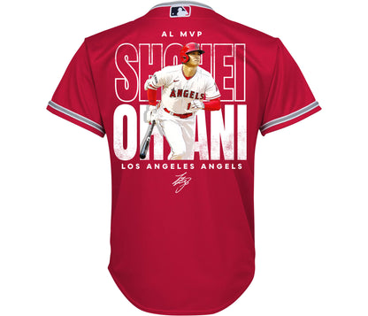 Shohei Ohtani 17 Los Angeles Angels Signed Name 2023 Alternate Player YOUTH Jersey - Red