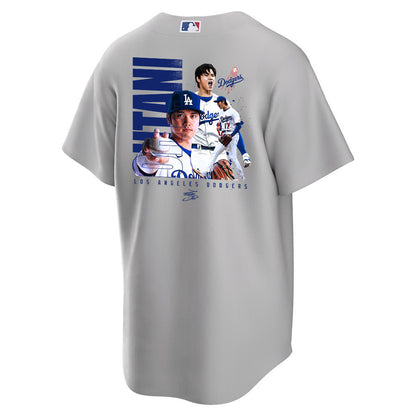 Shohei Ohtani 17 Los Angeles Dodgers Signed Name 2023 Road Men Jersey - Gray