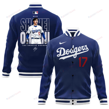Shohei Ohtani 17 Los Angeles Dodgers Signed Baseball Jacket - Royal - All-Over-Printed Jacket