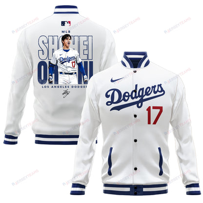 Shohei Ohtani 17 Los Angeles Dodgers Signed Baseball Jacket - White - All-Over-Printed Jacket