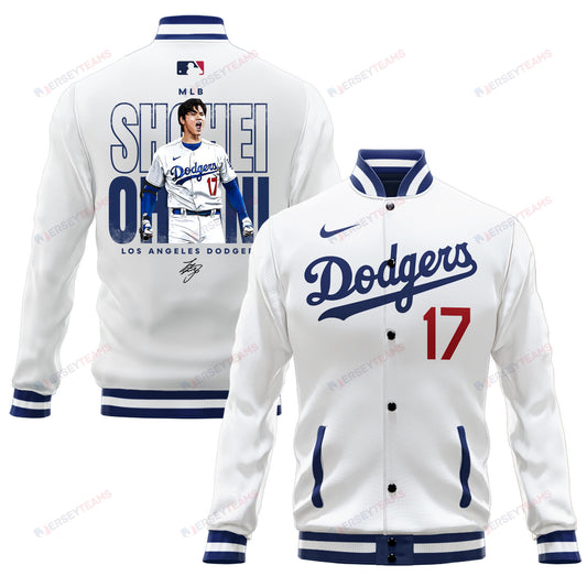 Shohei Ohtani 17 Los Angeles Dodgers Signed Baseball Jacket - White - All-Over-Printed Jacket
