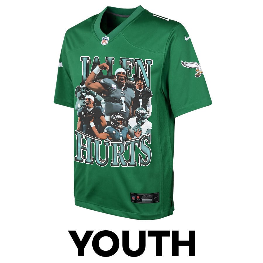 Jalen Hurts 1 Philadelphia Eagles Leadership Game YOUTH Jersey - Green