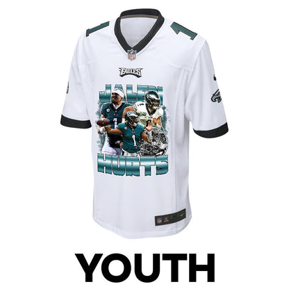 Jalen Hurts 1 Philadelphia Eagles Heartbeat Game YOUTH Jersey - White