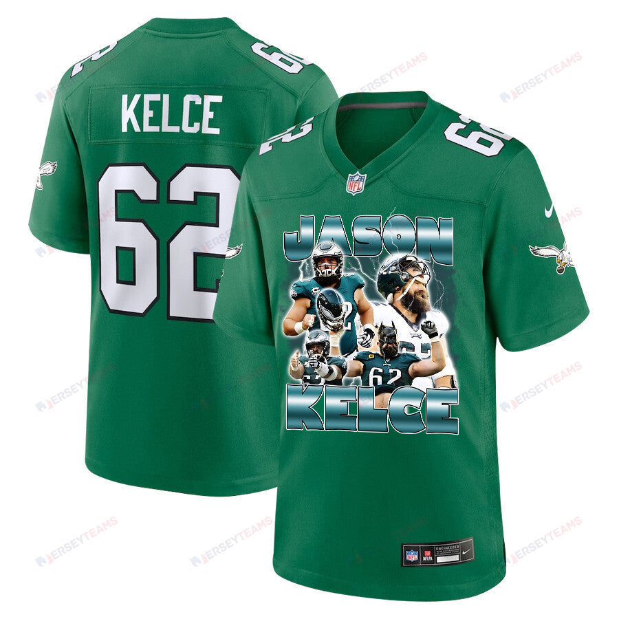 Jason Kelce 62 Philadelphia Eagles Legacy Game Jersey - Men, Green