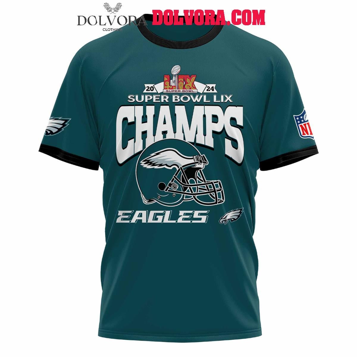 Philadelphia Eagles 2025 Fly Eagles Fly Super Bowl LIX Champions All Over Printed T-Shirt - Midnight Green