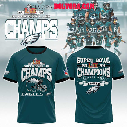 Philadelphia Eagles 2025 Fly Eagles Fly Super Bowl LIX Champions All Over Printed T-Shirt - Midnight Green