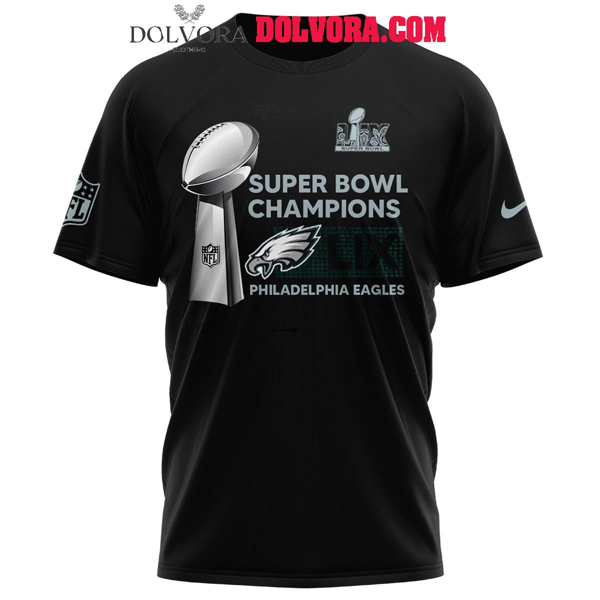 Philadelphia Eagles Super Bowl LIX 2017 2025 Champions 2 Times All Over Printed T-Shirt - Black