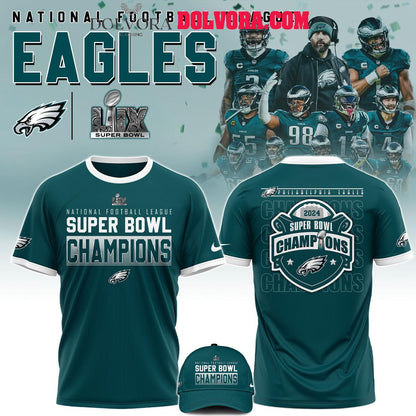 Philadelphia Eagles Super Bowl Champions LIX 2025 Celebrating All Over Printed T-Shirt - Midnight Green