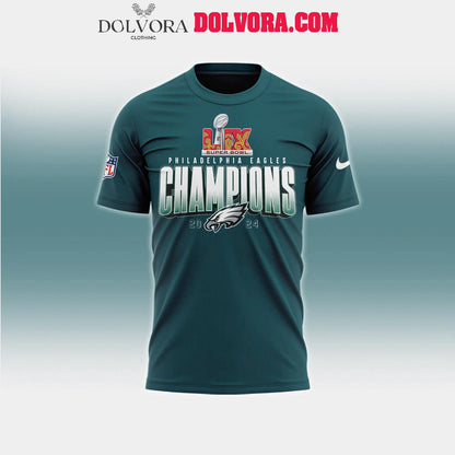 Philadelphia Eagles 2025 Second Time Super Bowl LIX Champions All Over Printed T-Shirt - Midnight Green