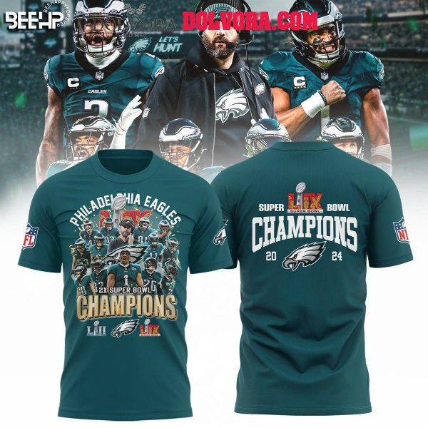 Philadelphia Eagles Super Bowl LIX Champions Fly Eagles 2025 All Over Printed T-Shirt - Midnight Green