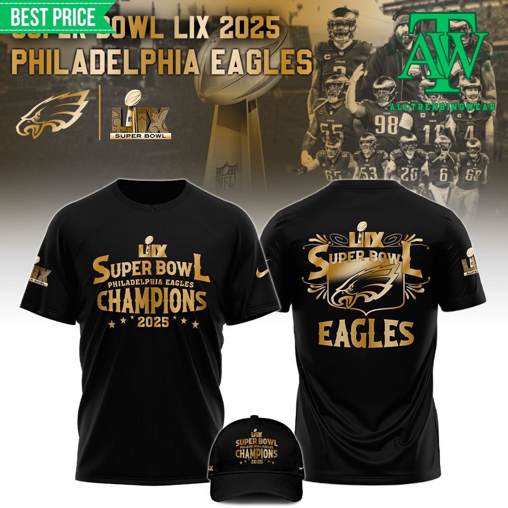Philadelphia Eagles Champions Super Bowl LIX 2025 All Over Printed T-Shirt - Black