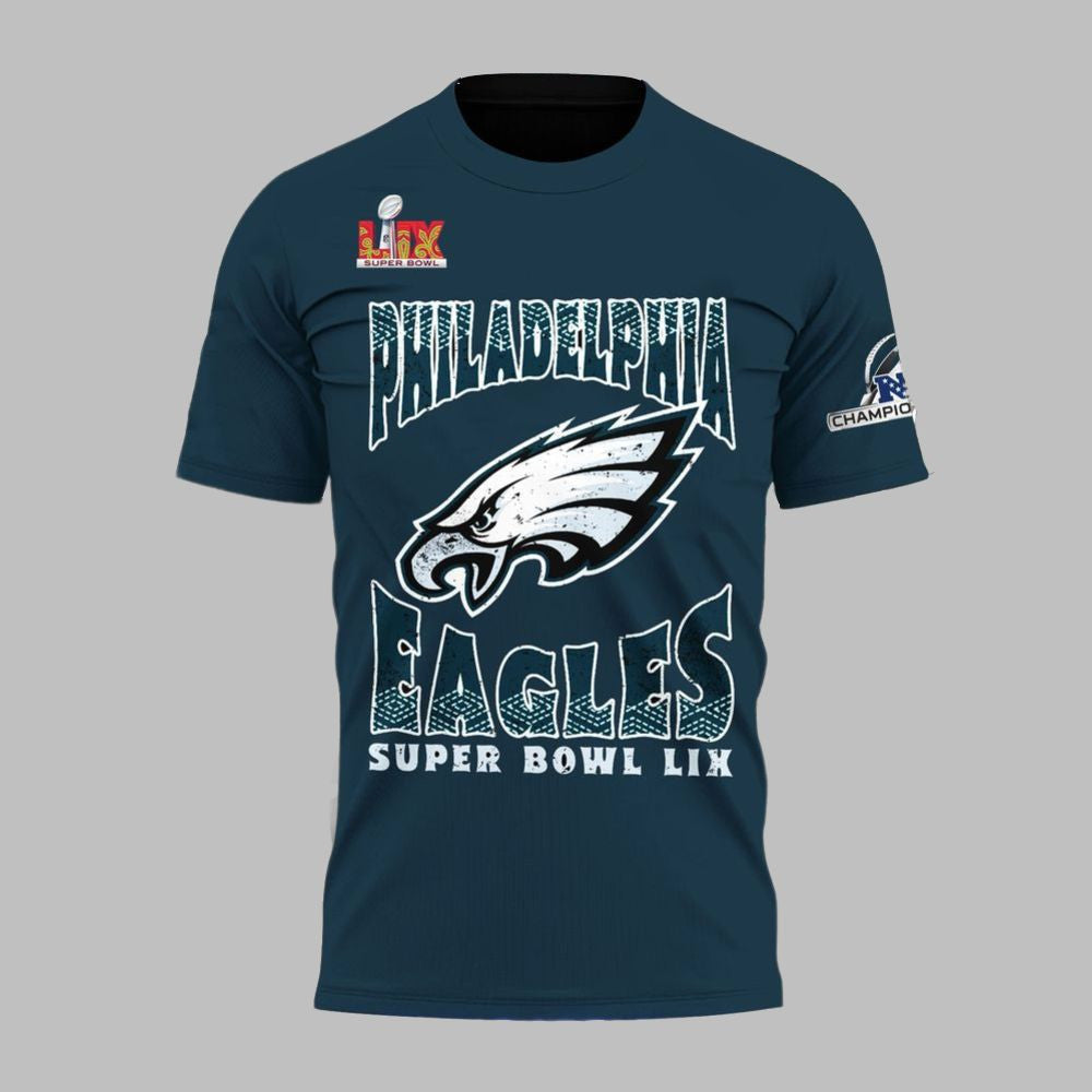 Philadelphia Eagles Super Bowl LIX NFC Champions All Over Printed T-Shirt - Midnight Green