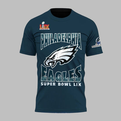 Philadelphia Eagles Super Bowl LIX NFC Champions All Over Printed T-Shirt - Midnight Green