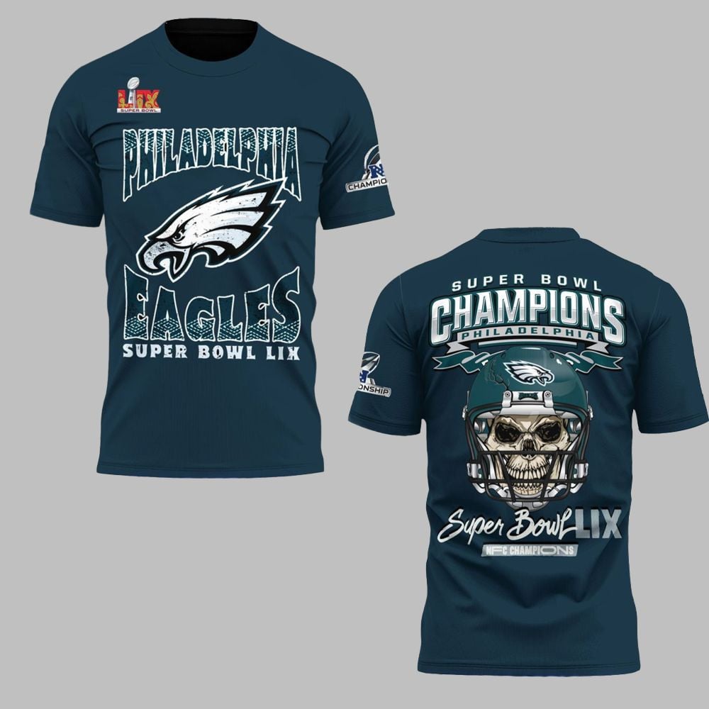 Philadelphia Eagles Super Bowl LIX NFC Champions All Over Printed T-Shirt - Midnight Green