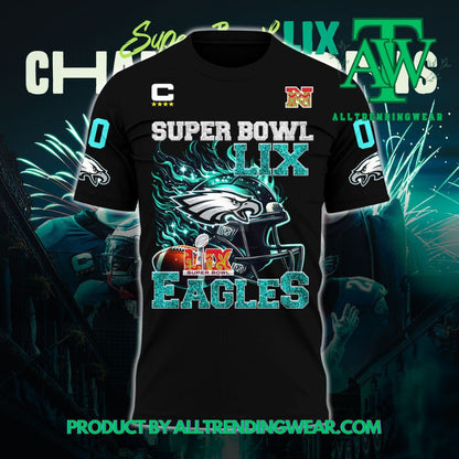 Philadelphia Eagles Super Bowl LIX Champions Limited 2025 Custom Number All Over Printed T-Shirt - Black