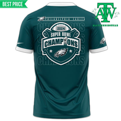 Philadelphia Eagles Super Bowl 2025 Champions All Over Printed T-Shirt - Midnight Green