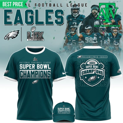 Philadelphia Eagles Super Bowl 2025 Champions All Over Printed T-Shirt - Midnight Green