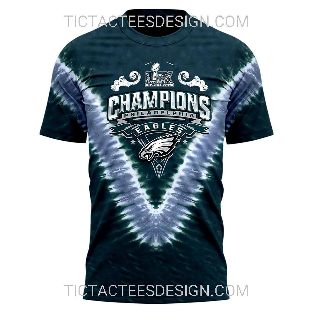 Philadelphia Eagles Super Bowl LIX Champions Shield Tie-Dye All Over Printed T-Shirt - Midnight Green