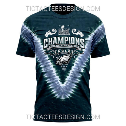 Philadelphia Eagles Super Bowl LIX Champions Shield Tie-Dye All Over Printed T-Shirt - Midnight Green