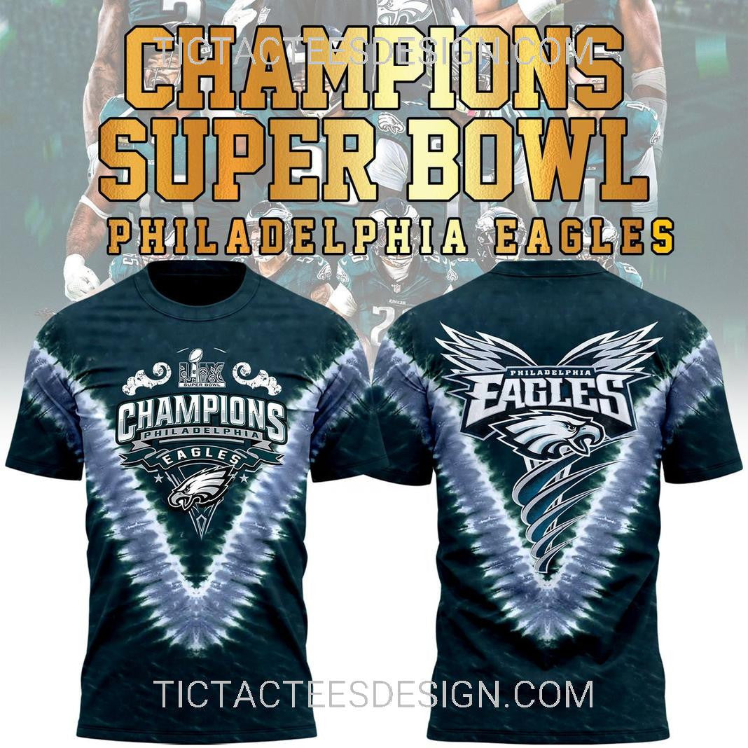 Philadelphia Eagles Super Bowl LIX Champions Shield Tie-Dye All Over Printed T-Shirt - Midnight Green