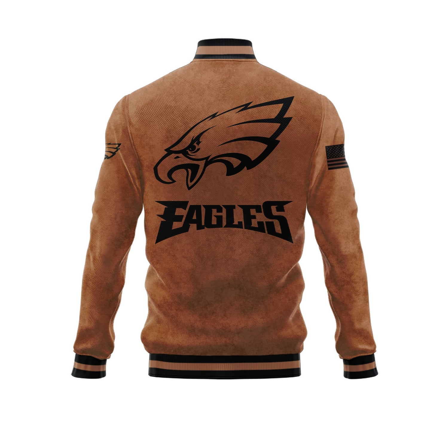 Philadelphia Eagles 2023 Salute To Service Club Baseball Jacket Varsity Jacket - Brown - All-Over-Printed Jacket