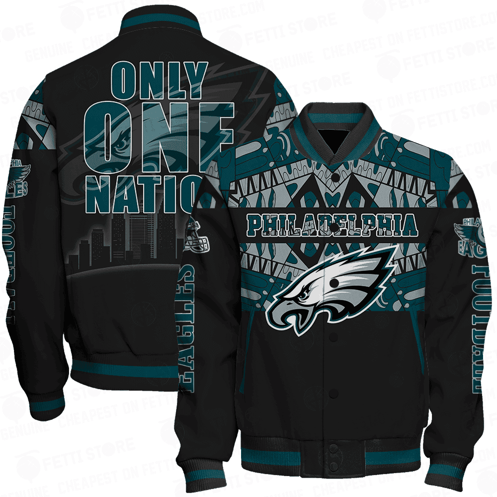 Philadelphia Eagles Only One Nation Print Varsity Jacket - All-Over-Printed Jacket