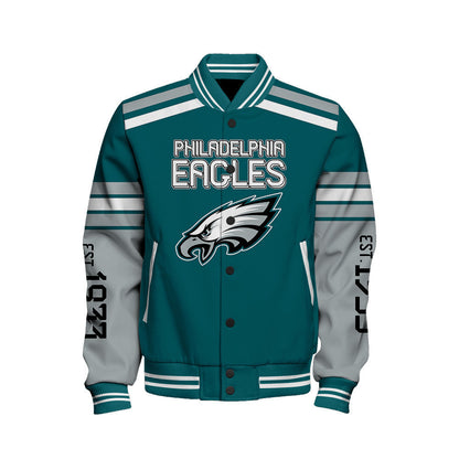 Philadelphia Eagles Skull And Gloves Pattern Varsity Jacket - All-Over-Printed Jacket