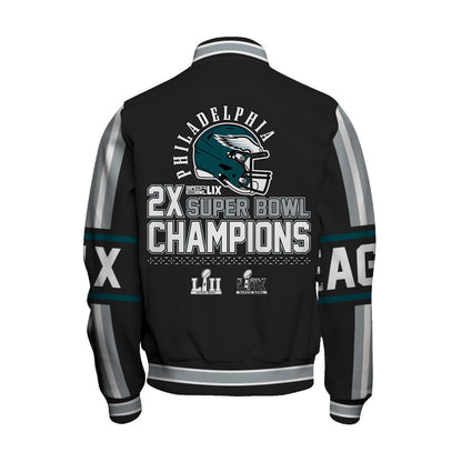 Philadelphia Eagles Super Bowl LIX Champions A Glorious Journey Varsity Jacket - All-Over-Printed Jacket