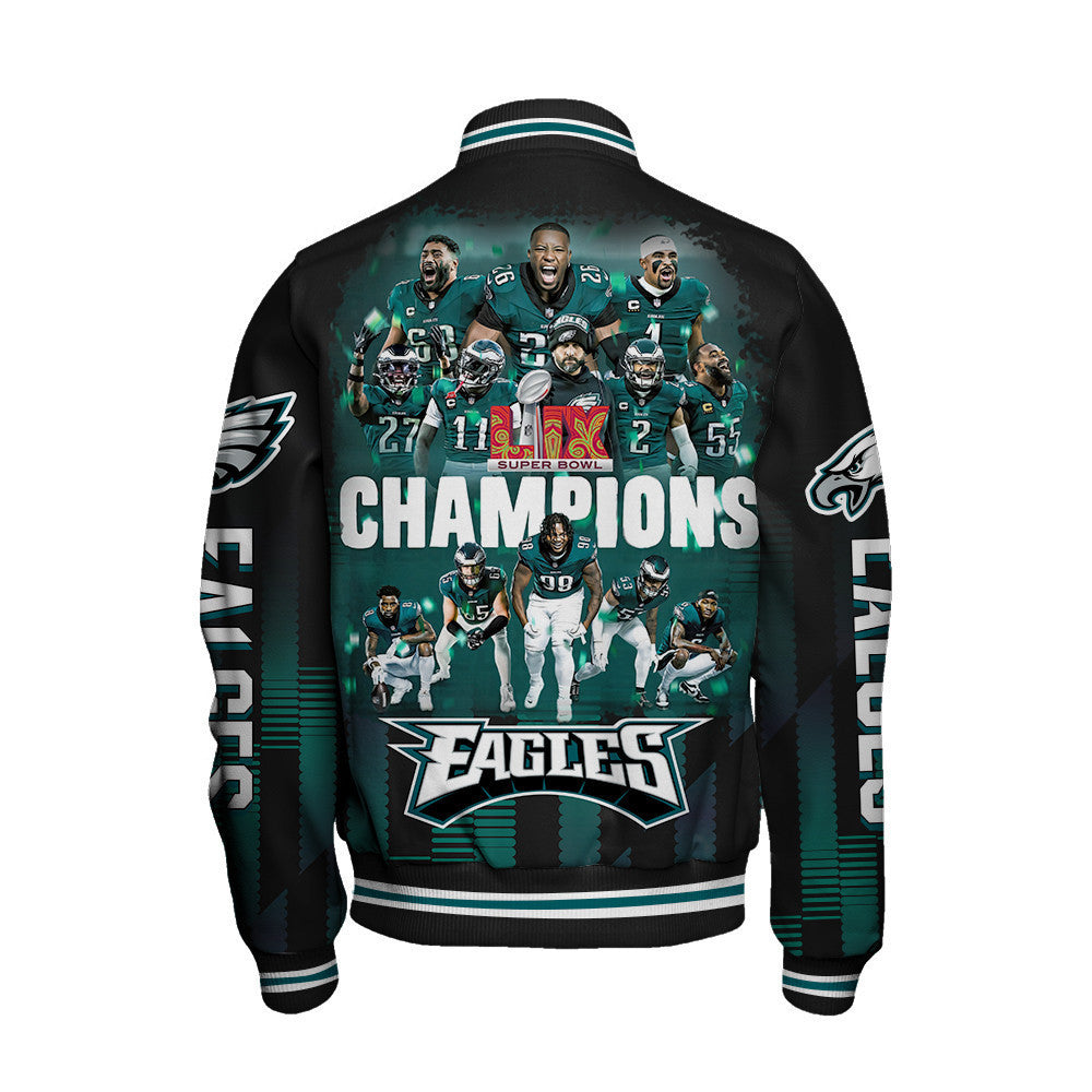 Philadelphia Eagles Super Bowl LIX Champions Own The Historic Moment Varsity Jacket - All-Over-Printed Jacket