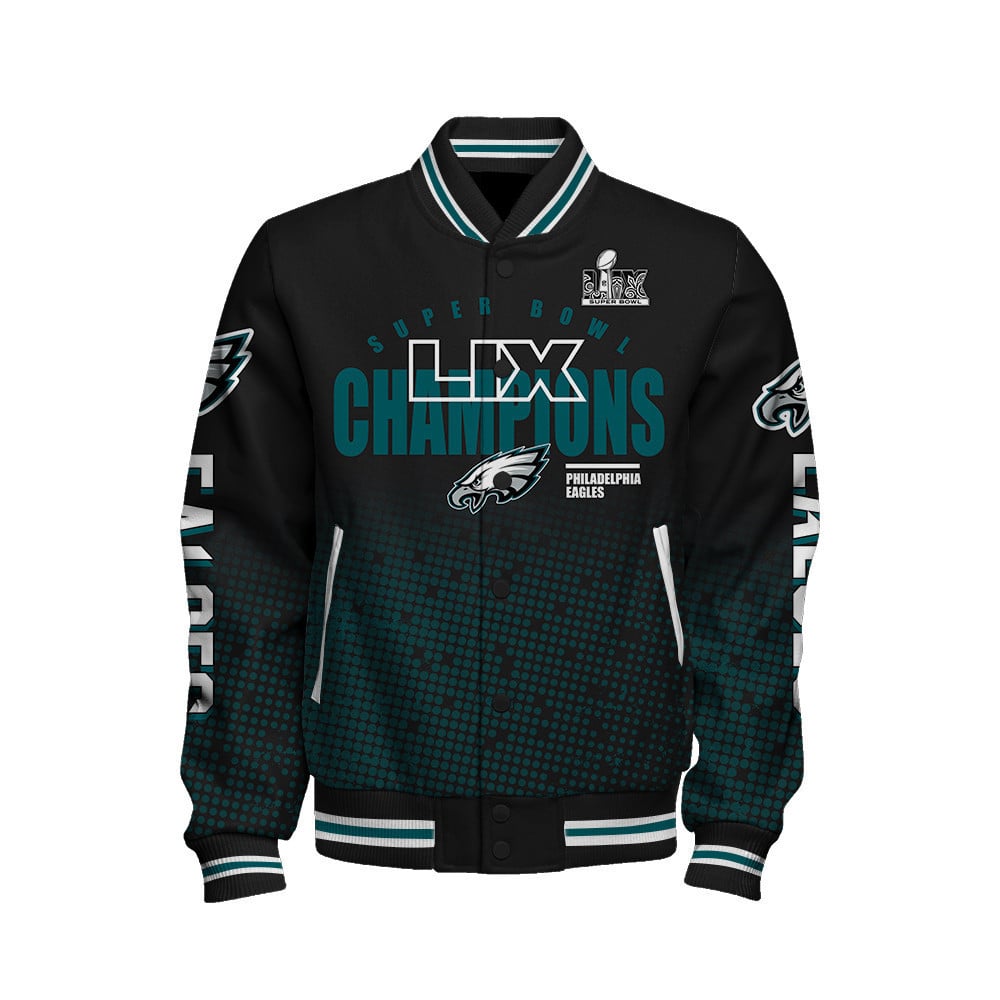 Philadelphia Eagles Super Bowl LIX Champions Symbol Of Victory Varsity Jacket - All-Over-Printed Jacket