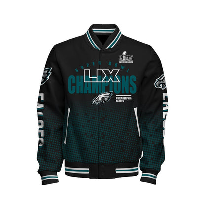 Philadelphia Eagles Super Bowl LIX Champions Symbol Of Victory Varsity Jacket - All-Over-Printed Jacket