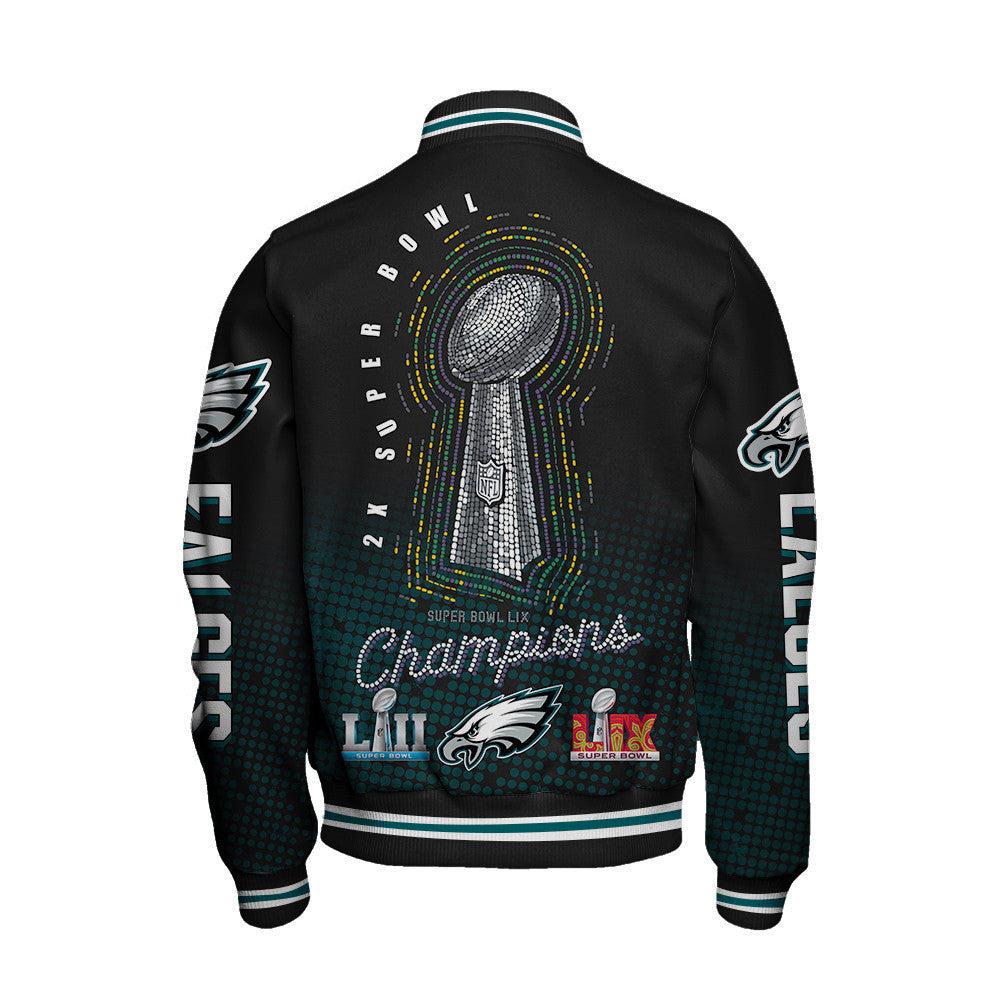 Philadelphia Eagles Super Bowl LIX Champions Symbol Of Victory Varsity Jacket - All-Over-Printed Jacket