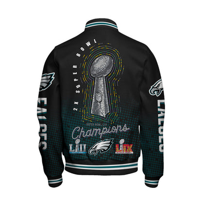 Philadelphia Eagles Super Bowl LIX Champions Symbol Of Victory Varsity Jacket - All-Over-Printed Jacket