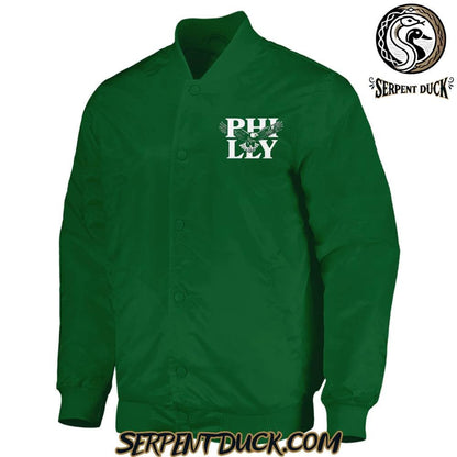 Philadelphia Eagles x Fuck Around and Find Out Baseball Jacket Varsity Jacket - Kelly Green - All-Over-Printed Jacket