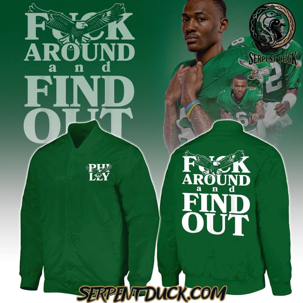 Philadelphia Eagles x Fuck Around and Find Out Baseball Jacket Varsity Jacket - Kelly Green - All-Over-Printed Jacket