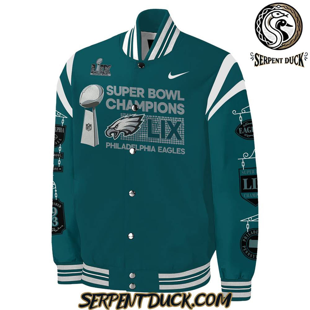 Philadelphia Eagles Champions Super Bowl LIX 2025 Signature All Team Baseball Jacket Varsity Jacket - Midnight Green - All-Over-Printed Jacket