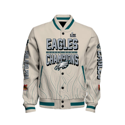 Philadelphia Eagles Super Bowl LIX Champions Unstoppable Force Varsity Jacket - All-Over-Printed Jacket