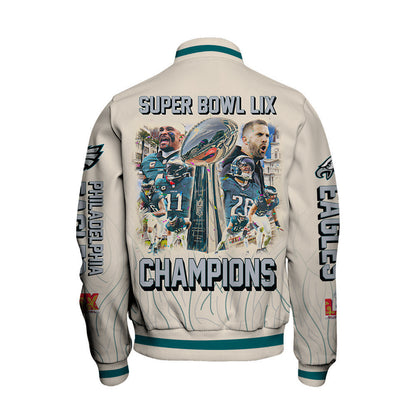 Philadelphia Eagles Super Bowl LIX Champions Unstoppable Force Varsity Jacket - All-Over-Printed Jacket
