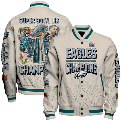 Philadelphia Eagles Super Bowl LIX Champions Unstoppable Force Varsity Jacket - All-Over-Printed Jacket