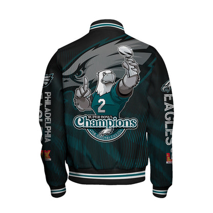 Philadelphia Eagles Super Bowl LIX Champions Green And White Storm Varsity Jacket - All-Over-Printed Jacket