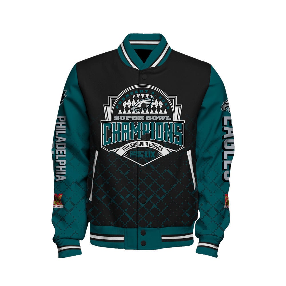 Philadelphia Eagles Super Bowl LIX Champions The Reign Begins Varsity Jacket - All-Over-Printed Jacket