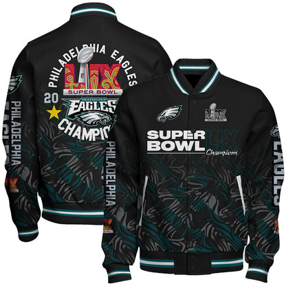 Philadelphia Eagles Super Bowl LIX Champions Soaring High Varsity Jacket - All-Over-Printed Jacket