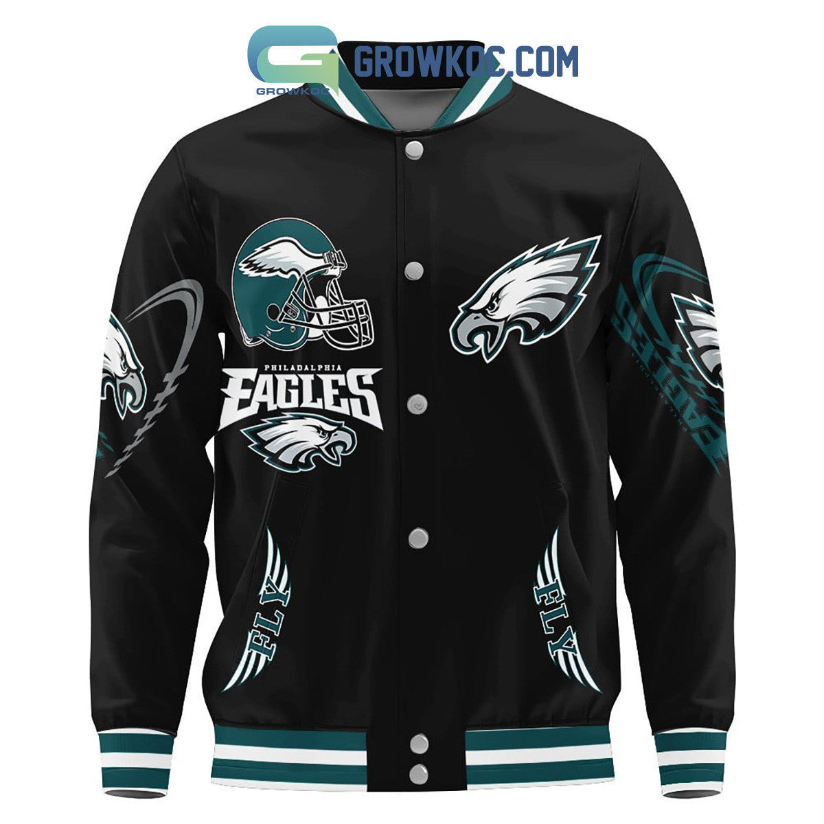 Philadelphia Eagles Philadelphia's Pride Gridiron Kings Baseball Jacket - All Over Printed - Black - All-Over-Printed Jacket