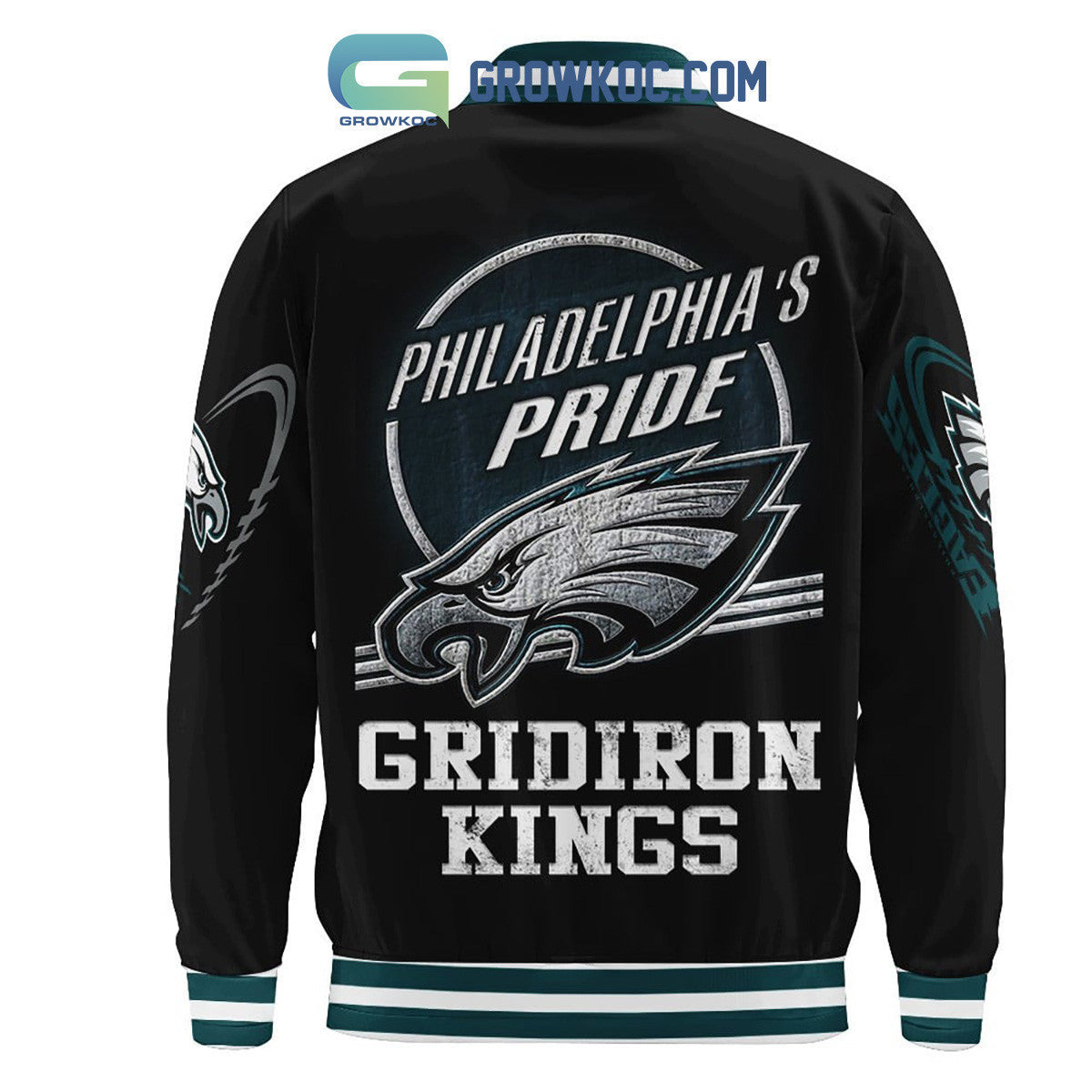 Philadelphia Eagles Philadelphia's Pride Gridiron Kings Baseball Jacket - All Over Printed - Black - All-Over-Printed Jacket
