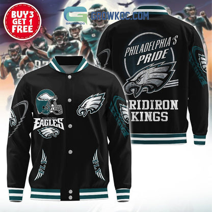 Philadelphia Eagles Philadelphia's Pride Gridiron Kings Baseball Jacket - All Over Printed - Black - All-Over-Printed Jacket